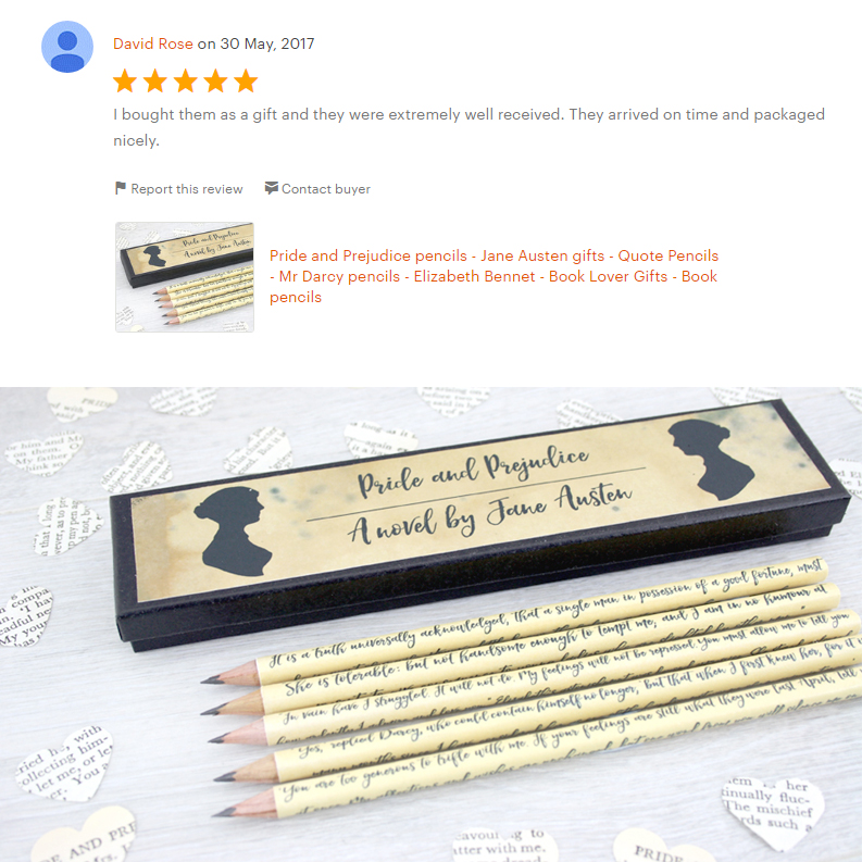 lovely customer reviews for my pride and prejudice pencils