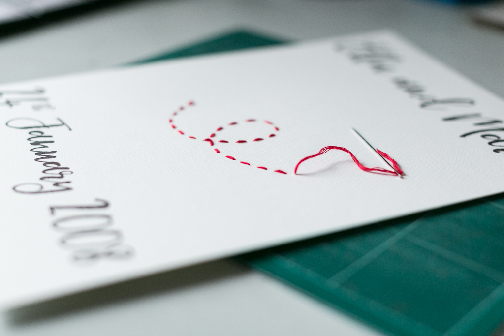 hand stitching on our map heart orders