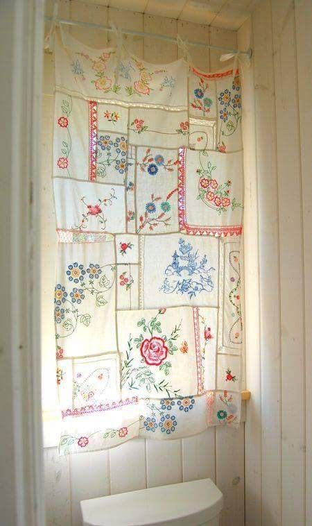 vintage tea towel curtain creating a handcrafted home